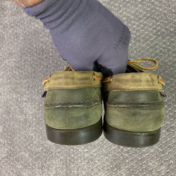 Filson Segago Docksides Shoes Mens 8 W Brown Green Boat Leather Canvas Tin Cloth - Picture 8 of 15